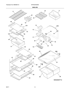 Shelves Diagram and Parts List for KRTN23V6GW3  Frigidaire Refrigerator