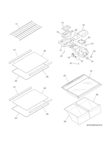 Shelves Diagram and Parts List for 25360309410  Kenmore Refrigerator