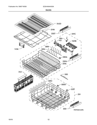 Racks Diagram and Parts List for EDSH4944AS0A  Frigidaire Dishwasher