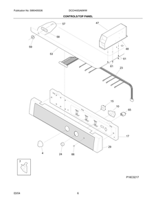 Controls/Top Panel Diagram and Parts List for DCCH43GA6WW  Frigidaire Dryer
