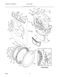 Front Panel/Lint Filter Diagram and Parts List for ELFE7738AA0  Frigidaire Dryer