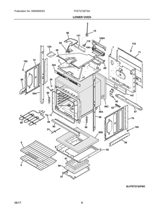 Lower Oven Diagram and Parts List for FFET2726TSA  Frigidaire Wall Oven
