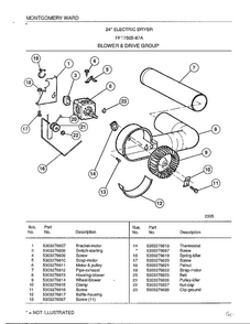 Blower And Drive Group Diagram and Parts List for 7505-87A  Frigidaire Dryer