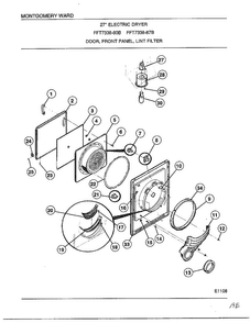 Door, Front Panel, Lint Filter Diagram and Parts List for 7338B  Frigidaire Dryer