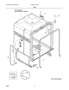 Tub Diagram and Parts List for FDPH431LAF0A  Frigidaire Dishwasher