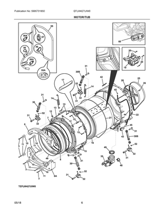 Motor/tub Diagram and Parts List for EFLW427UIW0  Frigidaire Washer