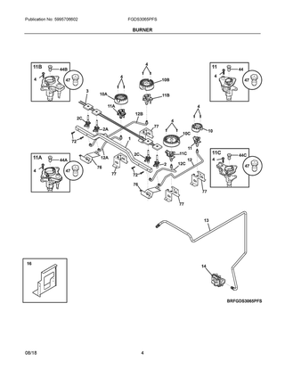Burner Diagram and Parts List for FGDS3065PFS  Frigidaire Range