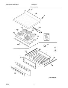 Top/Drawer Diagram and Parts List for 20462052D  Frigidaire Range