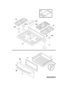 Top/drawer Diagram and Parts List for BGGF3042KFU  Frigidaire Range