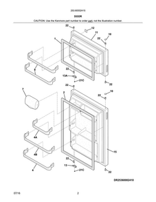Doors Diagram and Parts List for 25360002415  Kenmore Refrigerator