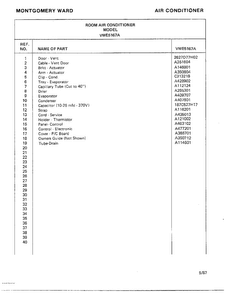 Air Conditioner Page 4 Diagram and Parts List for 5167A  Frigidaire Air Conditioner