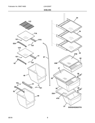 Shelves Diagram and Parts List for LGHX2636TD8  Frigidaire Refrigerator