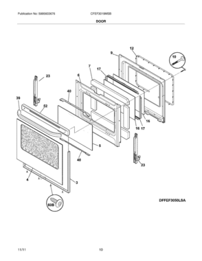 09 - DOOR Diagram and Parts List for CFEF3019MSB  Frigidaire Range