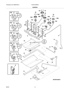 Burner Diagram and Parts List for FGGF3045RFA  Frigidaire Range