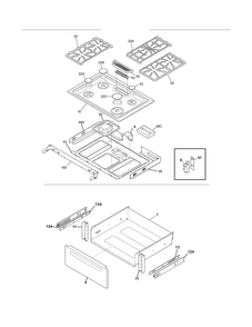 Top/drawer Diagram and Parts List for FGGS3045KBE  Frigidaire Range