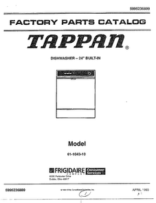 Cover Diagram and Parts List for 61-1043-10  Frigidaire Dishwasher