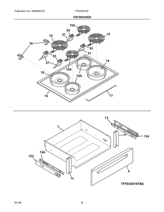 Top/drawer Diagram and Parts List for FFES3015PWH  Frigidaire Range