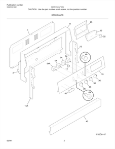 Backguard Diagram and Parts List for MEF350SFWB  Frigidaire Range