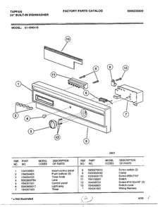 Timer/control Panel Insert Diagram and Parts List for 61-1043-10  Frigidaire Dishwasher