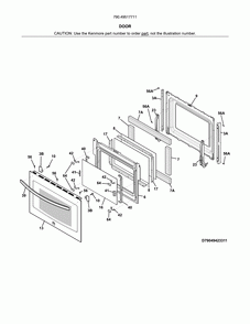 Door Diagram and Parts List for 79049517711  Kenmore Wall Oven