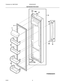 Refrigerator Door Diagram and Parts List for GRSS2352AF0  Frigidaire Refrigerator