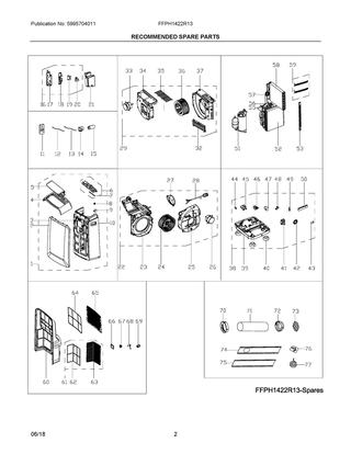 Recommended Spare Parts Diagram and Parts List for FFPH1422R13  Frigidaire Air Conditioner