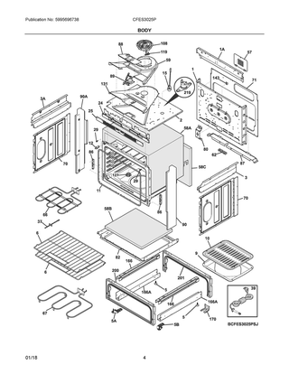 Body Diagram and Parts List for CFES3025PSJ  Frigidaire Range