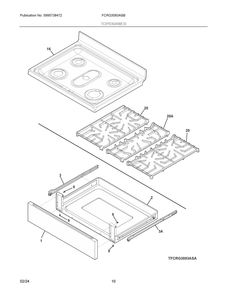 Top/Drawer Diagram and Parts List for FCRG3083ASB  Frigidaire Range