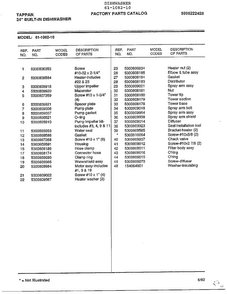 24" Built-in Dishwasher Page 8 Diagram and Parts List for 61-1082-10  Tappan Dishwasher