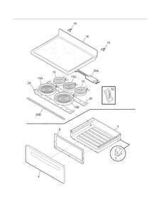Top/drawer Diagram and Parts List for DGEF3031KBF  Frigidaire Range