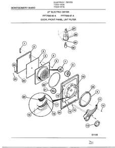 Door, Front Panel, Lint Filter Diagram and Parts List for 7589-87A  Frigidaire Dryer