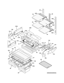 Shelves Diagram and Parts List for EI23BC80KS7A  Electrolux Refrigerator