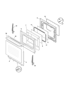 Door Diagram and Parts List for FFGF3021ZWC  Frigidaire Range
