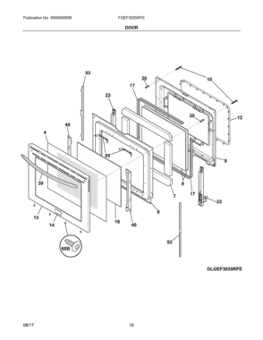 05 - DOOR Diagram and Parts List for FGEF3035RFE  Frigidaire Range