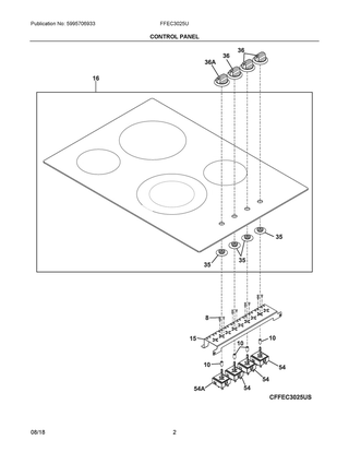 Control Panel Diagram and Parts List for FFEC3025UB  Frigidaire Cooktop