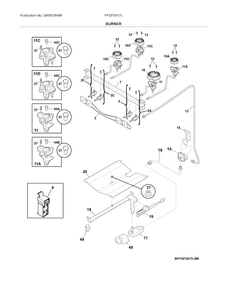 Burner Diagram and Parts List for FFGF3017LWH  Frigidaire Range