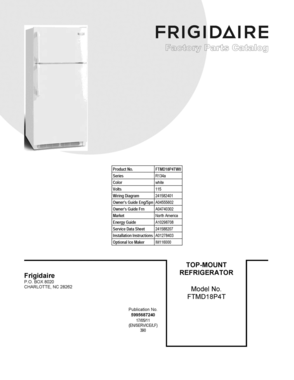 01 - COVER SHEET Diagram and Parts List for FTMD18P4TW0  Frigidaire Refrigerator