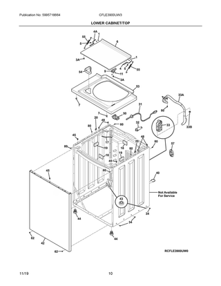 Lower Cabinet/top Diagram and Parts List for CFLE3900UW3  Frigidaire Dryer