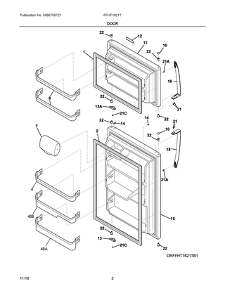 Door Diagram and Parts List for FFHT1621TB1  Frigidaire Refrigerator