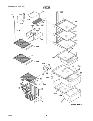 Shelves Diagram and Parts List for FFSC2323LECA  Frigidaire Refrigerator