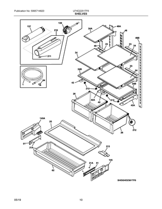 Shelves Diagram and Parts List for LFHD2251TF6  Frigidaire Refrigerator