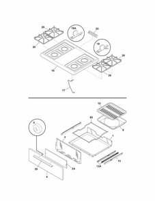 Top/drawer Diagram and Parts List for 79073032310  Kenmore Range