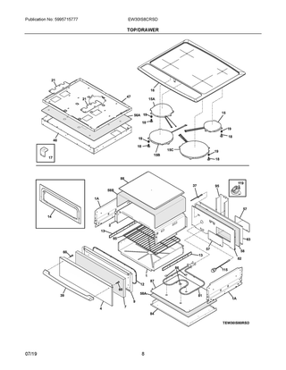 Top/drawer Diagram and Parts List for EW30IS8CRSD  Frigidaire Range