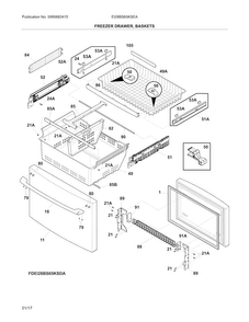 Freezer Drawer, Baskets Diagram and Parts List for EI28BS65KSEA  Electrolux Refrigerator