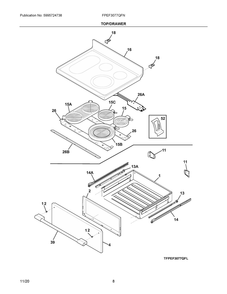 Top/Drawer Diagram and Parts List for FPEF3077QFN  Frigidaire Range
