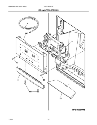 Ice & Water Dispenser Diagram and Parts List for FGSS2635TFB  Frigidaire Refrigerator