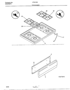 Top/drawer Diagram and Parts List for 2864-80B  Frigidaire Range