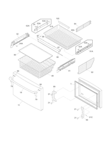 Freezer Drawer, Baskets Diagram and Parts List for EI27BS16JB8  Electrolux Refrigerator