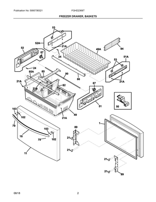 Freezer Drawer, Baskets Diagram and Parts List for FGHD2368TF3  Frigidaire Refrigerator