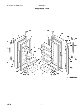 Fresh Food Door Diagram and Parts List for LFHB2751TF7  Frigidaire Refrigerator